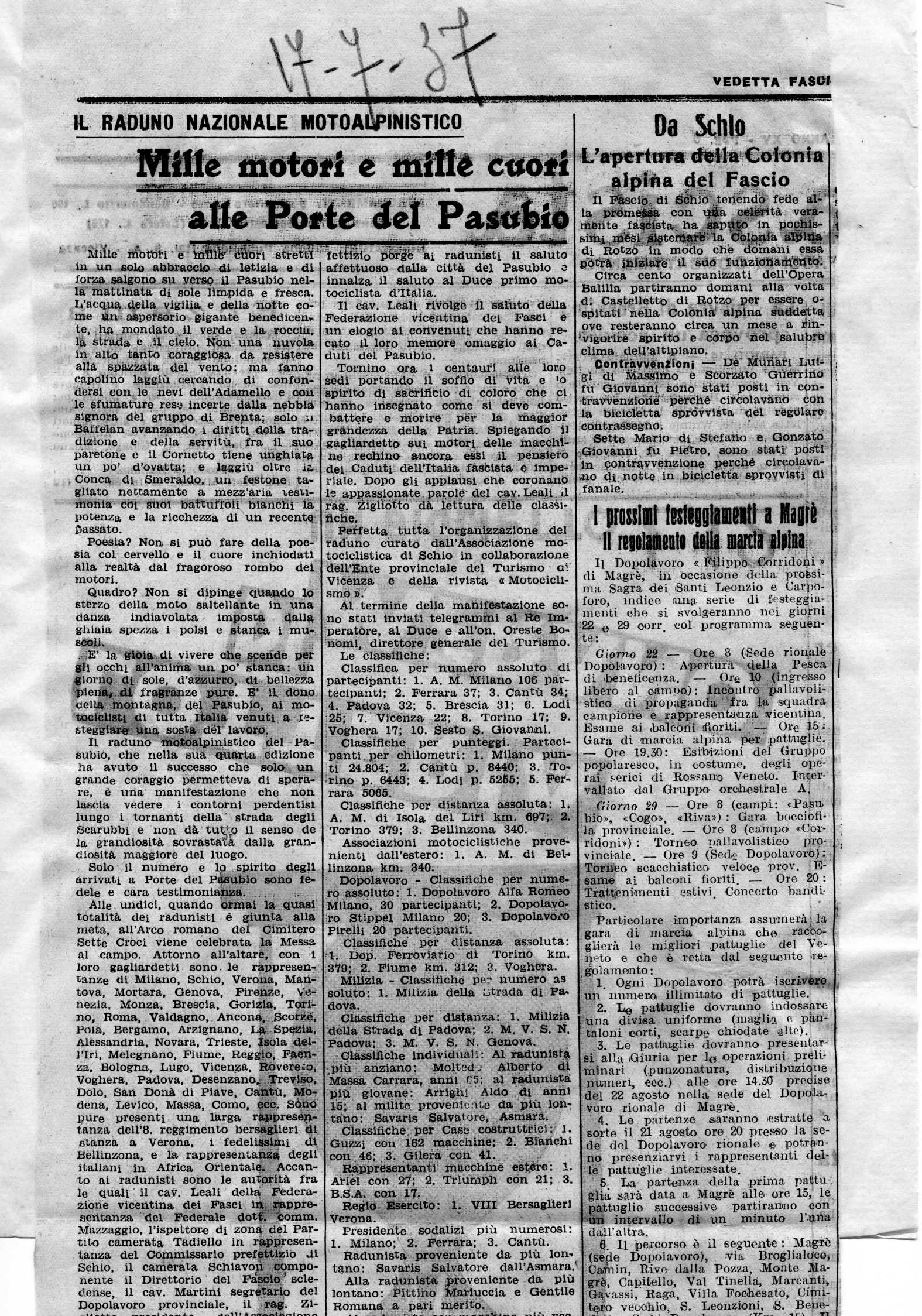 Vedetta fascista 17 luglio 1937